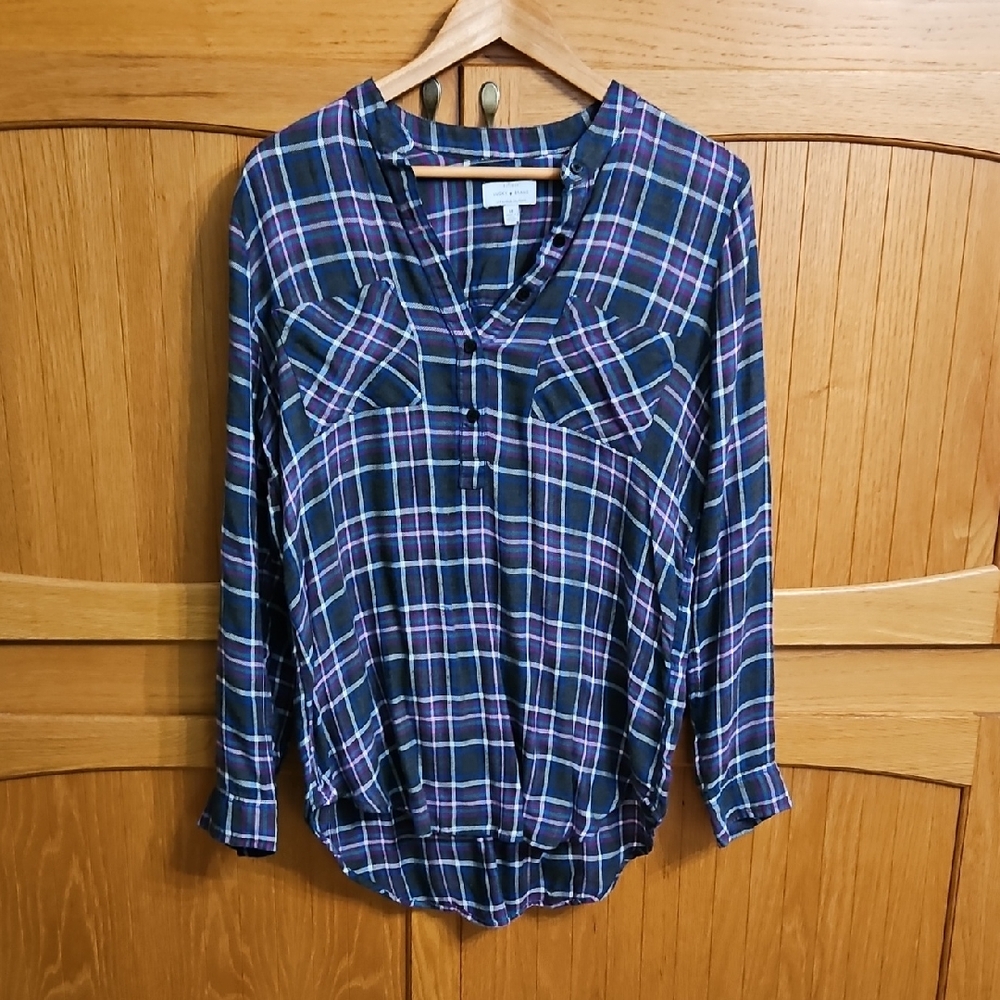Lucky Brand Blue and Purple Plaid Blouse
